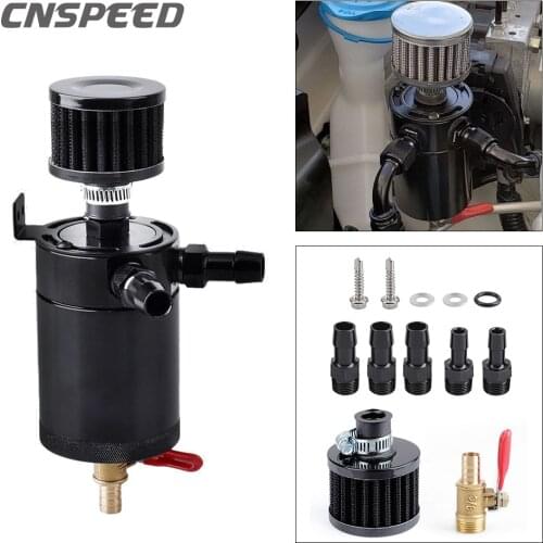 Car Aluminum Reservoir Oil Catch Can Tank 2-Port Baffled Reservoir with Drain Valve Breather Cylinder Filter Kit