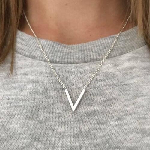 Minimalist V Letter Pendant Necklace Women Men Boho Jewelry Stainless Steel Chain Chevron V Collier Femme Best Friend Gifts