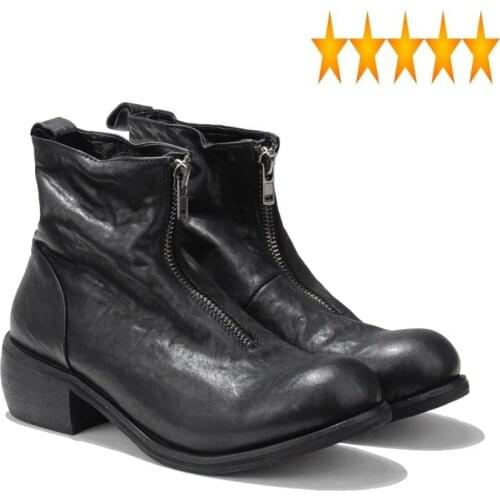 Vintage Genuine Leather Zip Round Toe Ankle Riding Boots Luxury Brand Men Casual Shoes White High Top Sneakers 38-44