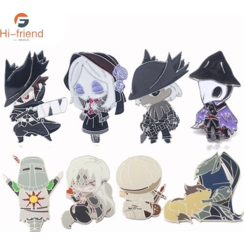 Bloodborne Eileen Hunters Ludwig Maria Brooches Dark Souls Firekeeper Sun Sollar Artorias Knights Figure Pins Keyring Jewelry