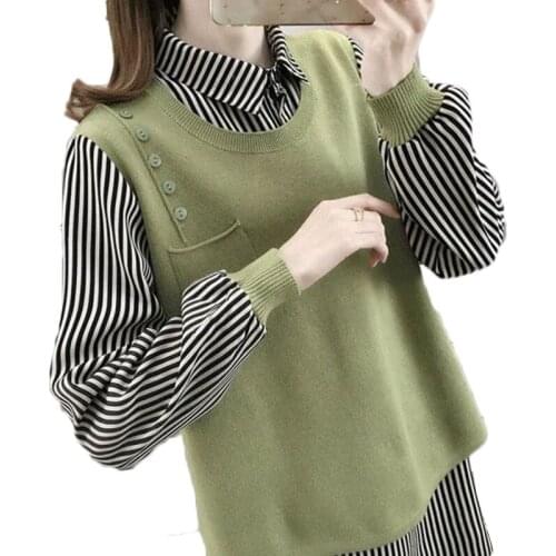 Fake Two-Piece Womens Jacket Spring And Autumn 2021 New Jacket Long-Sleeved Sweater Women Fashion T-Shirt Female L210