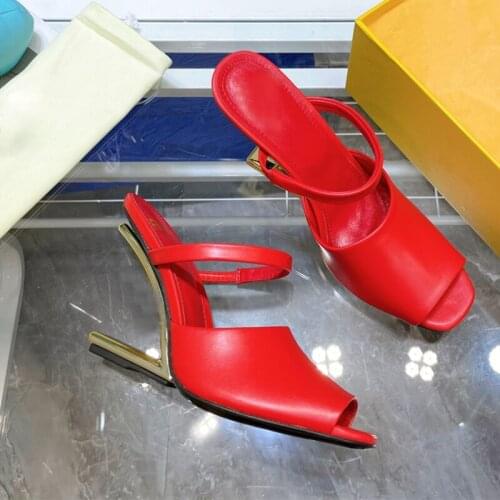 Runway Sandals Women genuine leather Narrow Band fashion peep toe high heels slippers Summer Sexy Party Dress Shoes 2021