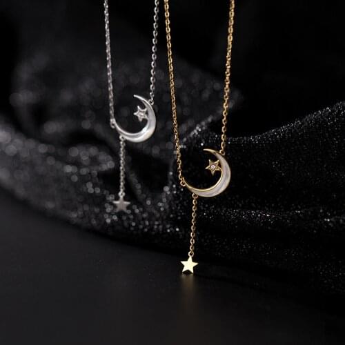 Solid 925 Sterling Silver Necklace for Women Teen Girls Crescent Moon Star Shell Zircon Cute Choker Necklaces Korean Jewelry