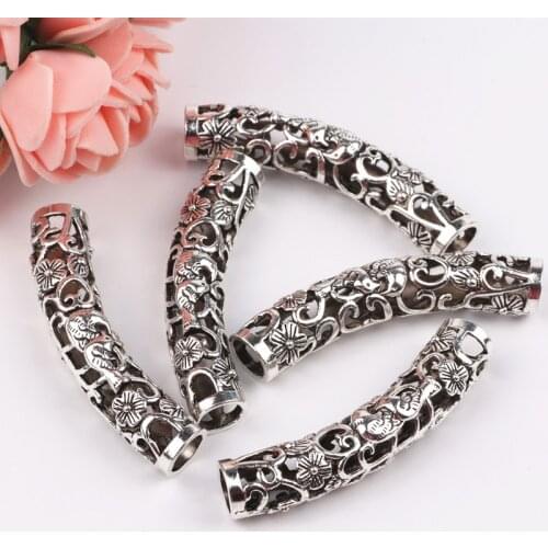 10pcs Vintage Alloy Antique Silver Flower Design Connector Pendant Fit Bracelet Necklace Jewelry Accessories Metal Making 9X48mm