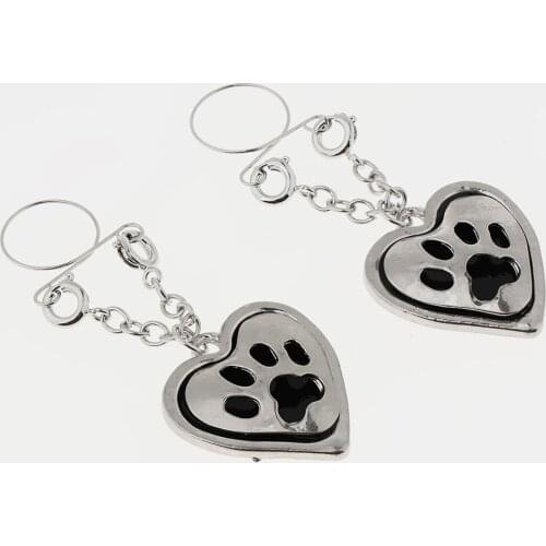 2 Pairs Love Heart Paw Fake Nipple Rings Dangle Non Pierced Faux No Piercing Jewelry