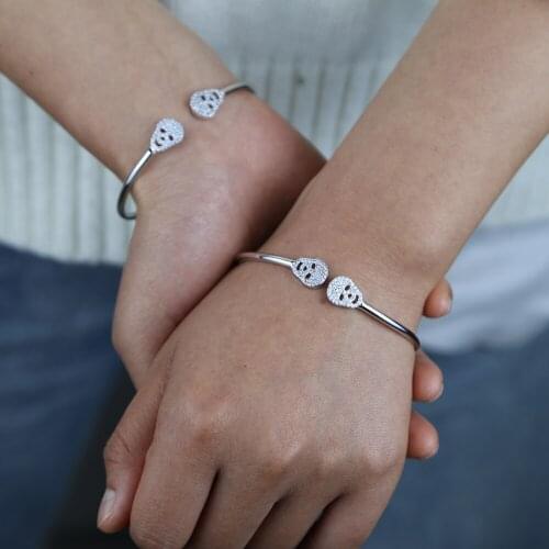 2021 High quality fashion classic open adjusted size white clear cz skull bangle women girl fashion open cuff bracelet jewelry