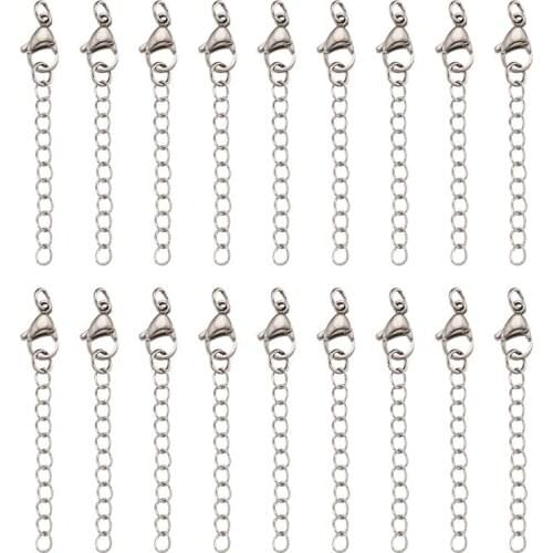 50pcs 304 Stainless Steel Ends with Chain Clasp Ring Connectors for Jewelry Making DIY Bracelet Necklace 58mm