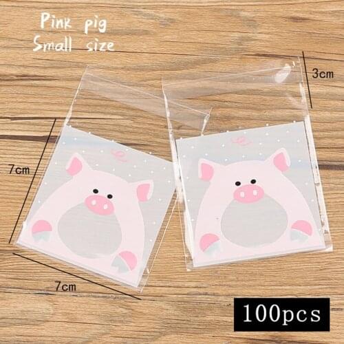 50pcs/lot Cartoon Self Adhesive Plastic Bag Dot Matte white Cute Pig Candy Handmade Party Supplies Soap Baked Biscuit Gift Bags