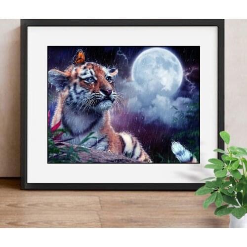 5D DIY Diamond Painting Full Square Drill Night Tiger Diamond Mosaic Animal Diamond Embroidery Cross Stitch Home Decor