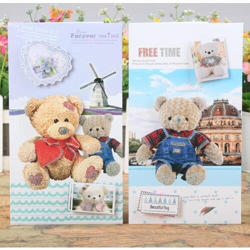 8 Pcs/lot Cute Birthday Childrens Day Cards with Envelope Cartoon Bear Fold Paper Blessing Greeting Card for Kids,friends