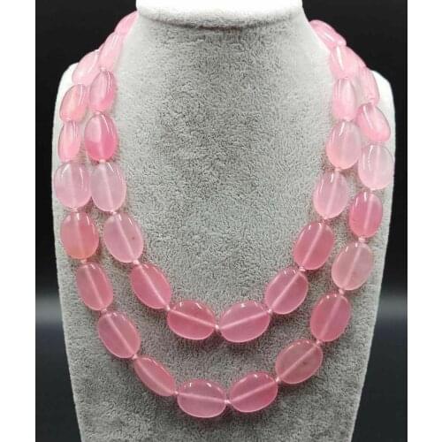 AAA+ 13x18mm Pink Jade Oval Gemstone Beads Long Necklace 32 inch