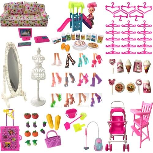 NK Hot Sale Doll Accessories Pretend Play Toy Shoes Bags Hangers Mirrors For Barbie Doll Furniture For Kelly Doll DIY Toys JJ