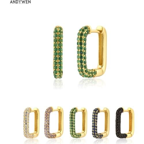 ANDYWEN 925 Sterling Silver Green Zircon Piercing Luxury Hoops Earring Luxury Women Rock Punk Clips Rock Punk Pendiente Jewels