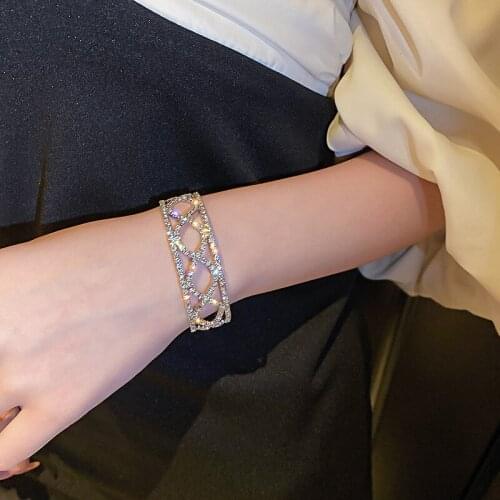 Sparkling Shining Full Rhinestone Cuff Bracelet Luxury Simple Fashion Geometric Bracelet for Women Korean New Design Jewelry