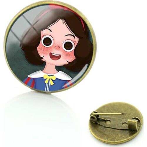 Disney Cartoon Q Version Snow White Head Brooch Jewelry Glass Princess Brooch Trend Accessories Cabochon Dome Jewelry