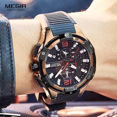 Top Luxury Brand MEGIR Fashion Men Watches Men Casual Sports Quartz Wristwatches Waterproof Mesh Steel Chronograph Watches