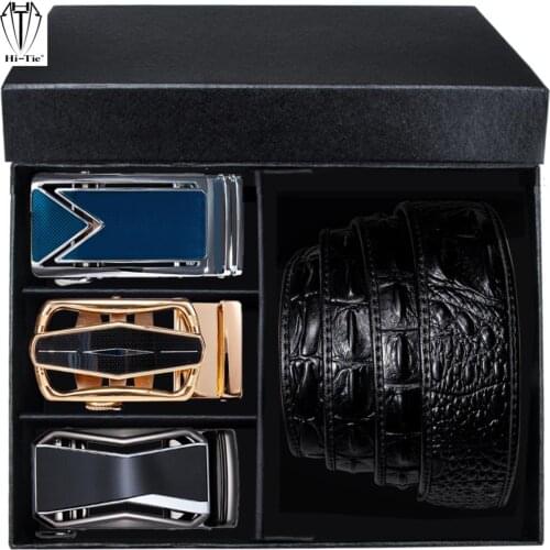 Designer Boxed Mens Belts Set Black Crocodile Pattern Leather Waist Belt Automatic Buckles Waistband Cowboy Men Belt for Jeans