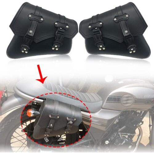 For Honda Suzuki Harley Sportster XL 883 XL1200 Black PU Leather Saddle Bag Motorcycle Luggage Left+Right Side Tool Bag