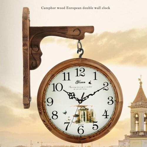 European Luxury Large Wooden Wall Clock Modern Design Retro Living Room Dining Room American double sided Wall Clock Wood