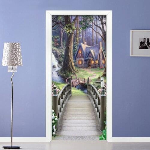 European Style Pastoral Landscape 3D Wall Sticker Living Room Dining Room Creative Door Decoration PVC Waterproof 3D Door Poster
