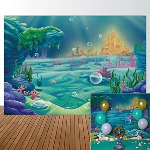 HUAYI Photography Backdrops Birthday Photo Backdrop Mermaid Undersea Baby Shower Party Decor Banner Photo Background W-814
