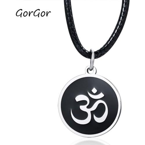 GorGor Trendy Classic Black Metal Stainless Steel Round Leather Cord Pendant Necklace for Men Fashion Party Gifts PN-1287