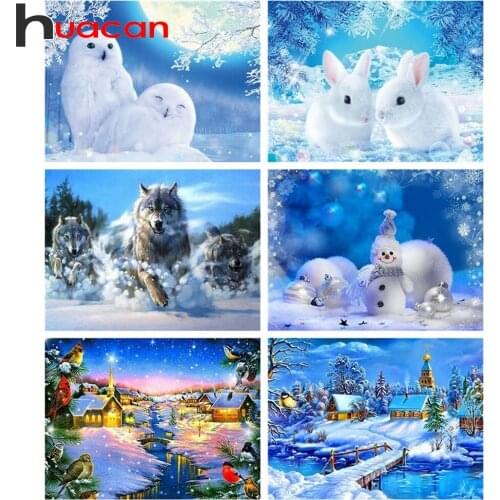 Huacan Diamond Painting Full Square New Arrival Winter Diamond Embroidery Sale Animal Wolf Mosaic Handicraft