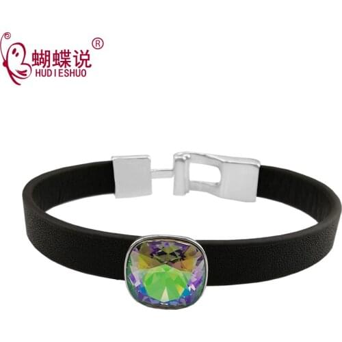 HUDIESHUO Black Leather Bracelets Korean Style Genuine Leather for Hip Hop Punk Girls Female Jewelry