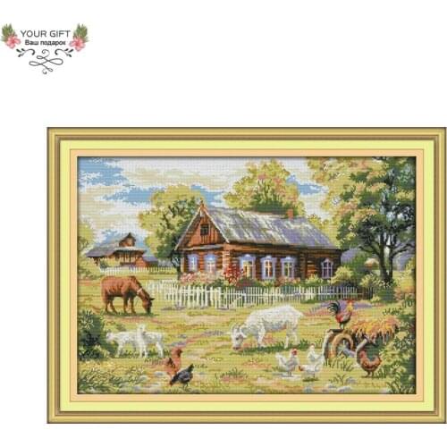 Joy Sunday Farm Animals Home Decor F865 14CT 11CT Counted Stamped Farm Needlepoints Embroidery DIY Cross Stitch Kit