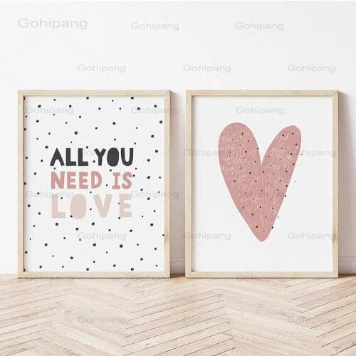Canvas Painting Polka Dot Heart Child Poster Nursery Wall Art Picture Prints with Quotes Nordic Baby Girl Bedroom Decor No Frame