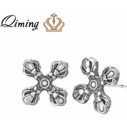 QIMING Classic Antique Cross Earrings Ethnic Female Jesus Christ Nordic Retro Women Jewelry Accessories Stud Ear Best Gift