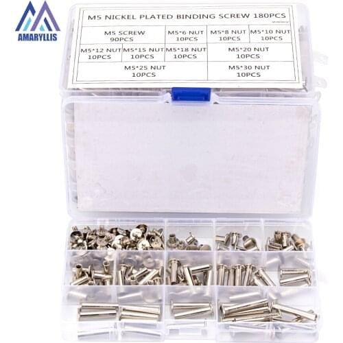 M5 Nickel Brass Plated Phillips Chicago Binding Screws Assortment Kit DIY Tool Accessories Replacement Set 180PCS 60PCS S30