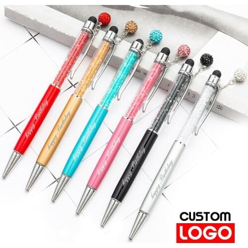 Custom LOGO Diamond Pendant Metal Pen Touch Screen Capacitive Pen Crystal Pen Gift Office Supplies Lettering Engraved Name