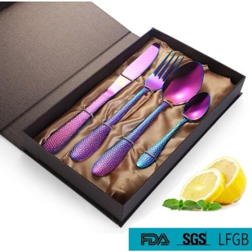 Metal Tableware with Gift Box Stainless Steel Cutlery Luxury Cutlery Fork Spoon Western Knife Dinner Set Gold Knife and Fork Set
