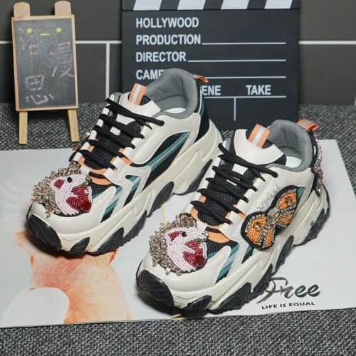 2021 new shiny rhinestone tide brand heavy industry old shoes womens platform high top sports casual shoes trendy shoes