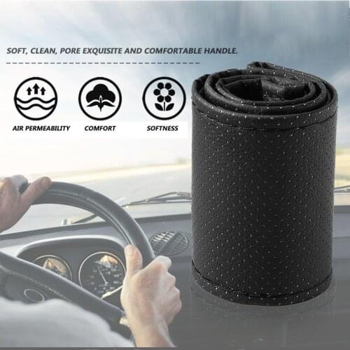 Car Steering Wheel Braid Cover Needles And Thread Artificial Leather Car Covers Suite Black DIY Texture Soft Auto Accessories