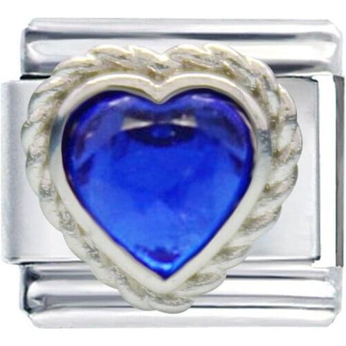 Wholesale Composable Links Classic 9mm Blue Heart Love September Birthstone Italian Charm Bracelet Fit Zoppini