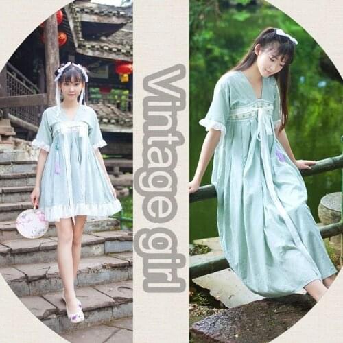 Vintage Womens Chinese Sweat Honey Han Dynasty Daily Dress Fairy Kei Mori Girl Cotton Long/Short Version