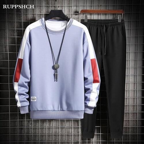RUPPSHCH 2021 Autumn New Men Sports Suit Men Casual Trend Long Sleeved Sweater Pants High Quality Two Piece Men Suit