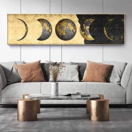SELFLESSLY Art Modern Minimalist Golden Moon Decoration Painting Wall Pictures for Living Room Canvas Prints Big Size Home Decor