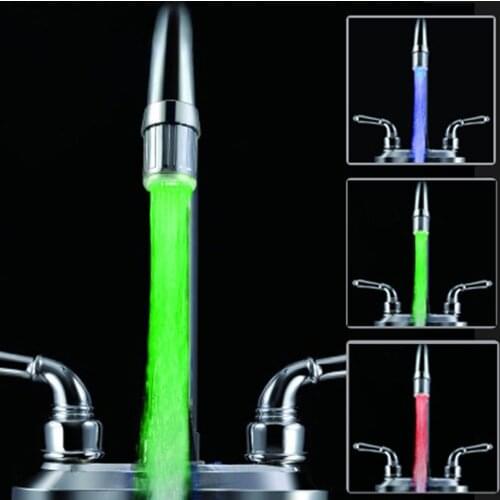 3 Color 7 Colors Changing Glow Light-up LED Kitchen Faucet Shower Tap Novelty Luminous Faucet Nozzle Head Light Bathroom Light