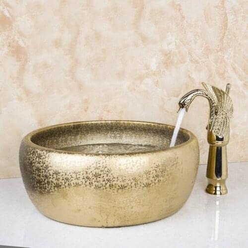 Tall Golden Swan Basin Tap Bathroom Set Sink Washbasin Ceramice Lavatory Bath Sink Combine Set Torneira Tap Mixer Faucet