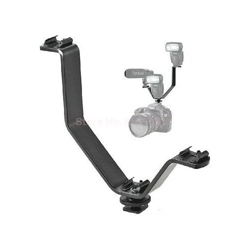 Camera Flash Triple Hot Shoe V Mount Dual Bracket for Video Lights, Microphones or Monitors