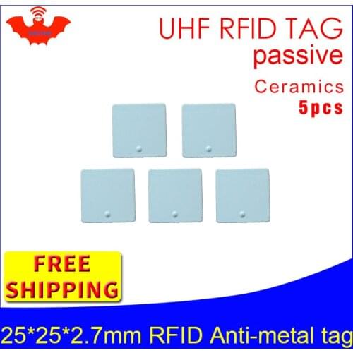 UHF RFID metal tag 915mhz 868mhz Alien Higgs3 EPC 5pcs free shipping 25*25*2.7mm small square Ceramics smart passive RFID tags