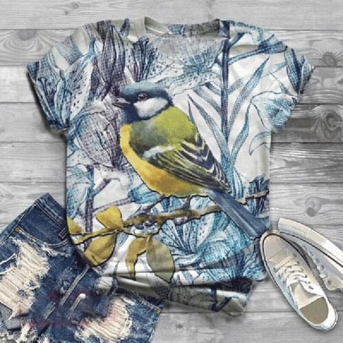 Vintage Bird Painted Women Tshirt Top Short Sleeve Animal Printed O Neck Tee Shirt Femme Summer Ladies 2021 Summer T-shirts