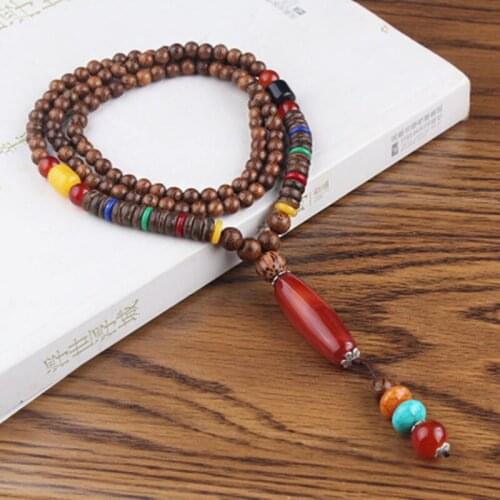Vintage Ethnic Style Lotus Ox Horn Wood beaded Stone Pendants & Necklaces Statement Nepal Necklace Women Men Jewelry