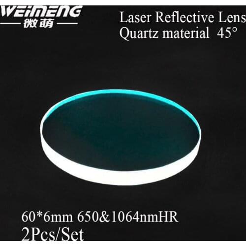 Weimeng 2 pieces round quartz 60*6mm 45 degree 650 & 1064 Double point reflection laser lens for changing the optical path