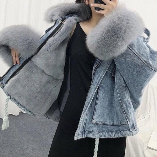 Outerwear Winter Warm Big fur collarPlus Velvet Thick Women Denim Jacket Korean Style Removable Loose Denim Women Jacket JK234