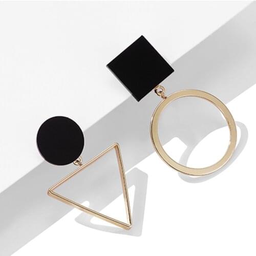 Korean Statement Black Acrylic Wood Drop Earrings for Women 2020 Fashion Jewelry Vintage Geometric Gold Asymmetrical Earring