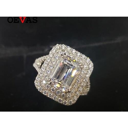 OEVAS 100% 925 Sterling Silver Rings For Women Sparkling Full Zircon High Carbon Diamond Wedding Party Bridal Fine Jewelry Gifts
